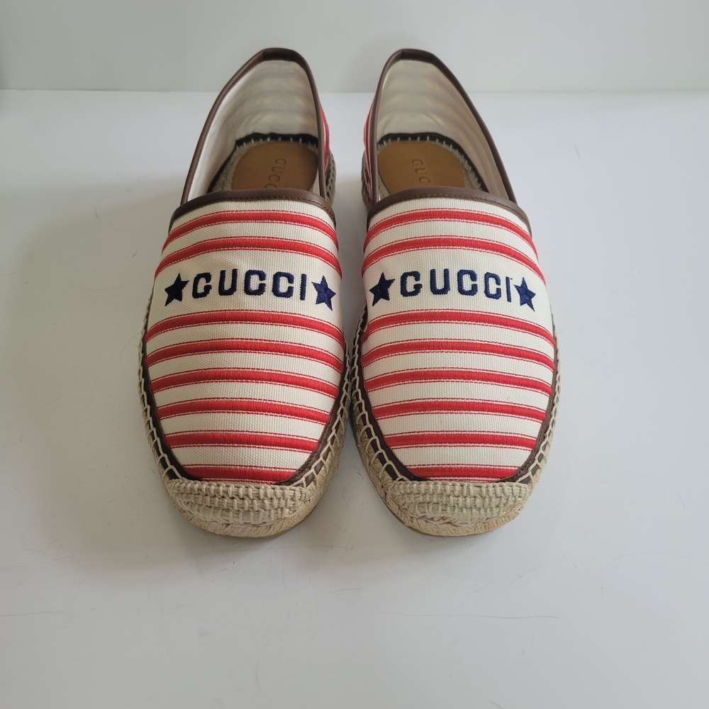 Gucci Red and White Striped Espadrilles
